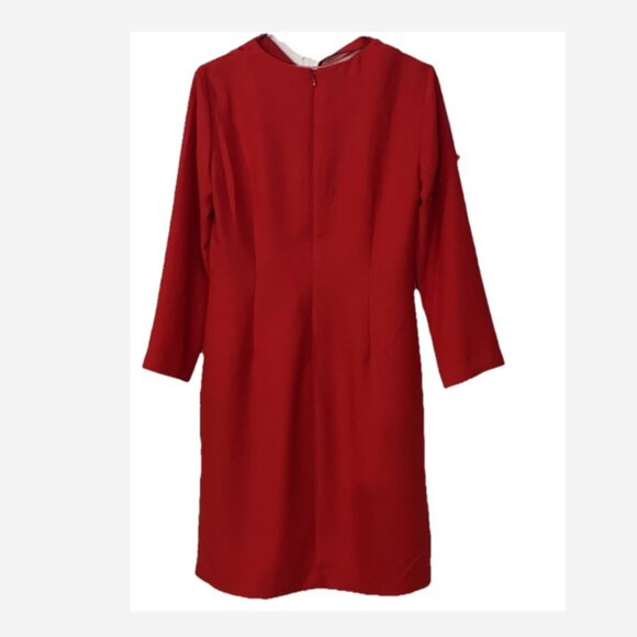 Banana Republic Dress Ruffled Sheath Women’s Size 8 Red Hidden Back Zipper Poly - Picture 3 of 4